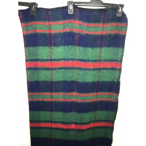 San Marcos Plaid Green Red Blue Blanket Throw Stadium 45 x 72 Acrylic Mexico - Picture 3 of 5